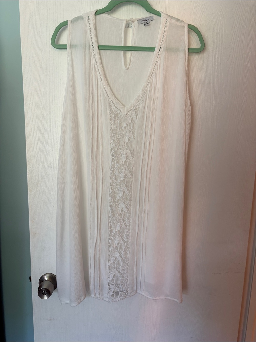Lace-Panel White Sleeveless Beach Cover-up